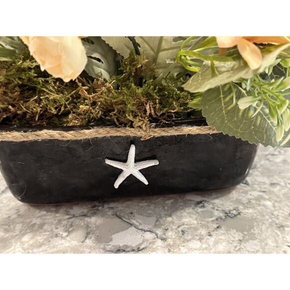 Spring Silk Floral Arrangement Black Ceramic Vase Nautical Decor - Picture 7 of 7